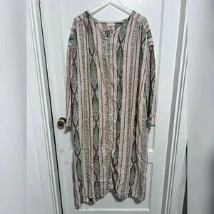 CP Shades Alexis Dobby Striped Long Sleeve Kaftan Dress 100% Linen Size M